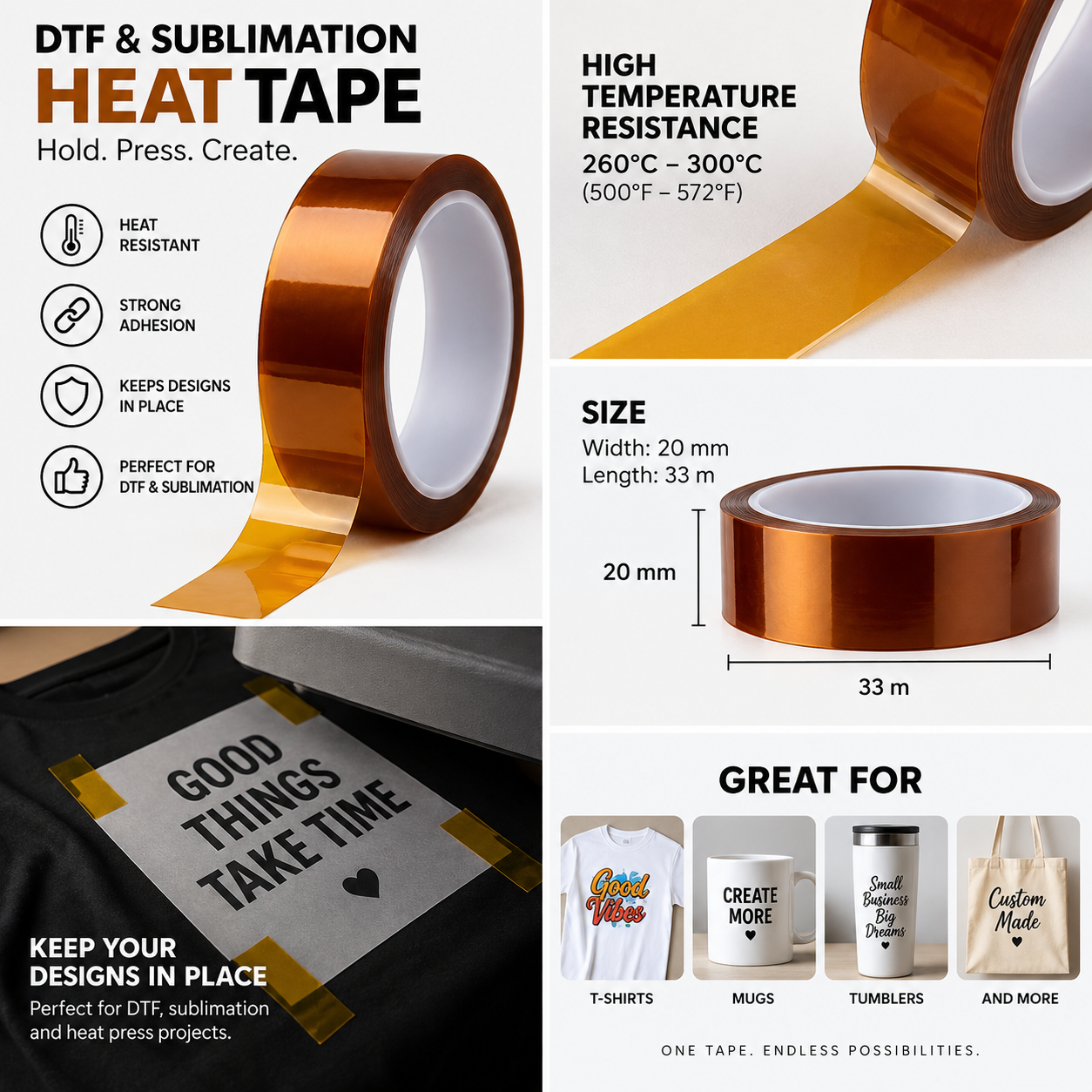 DTF & Sublimation Heat Tape – 20mm x 33m