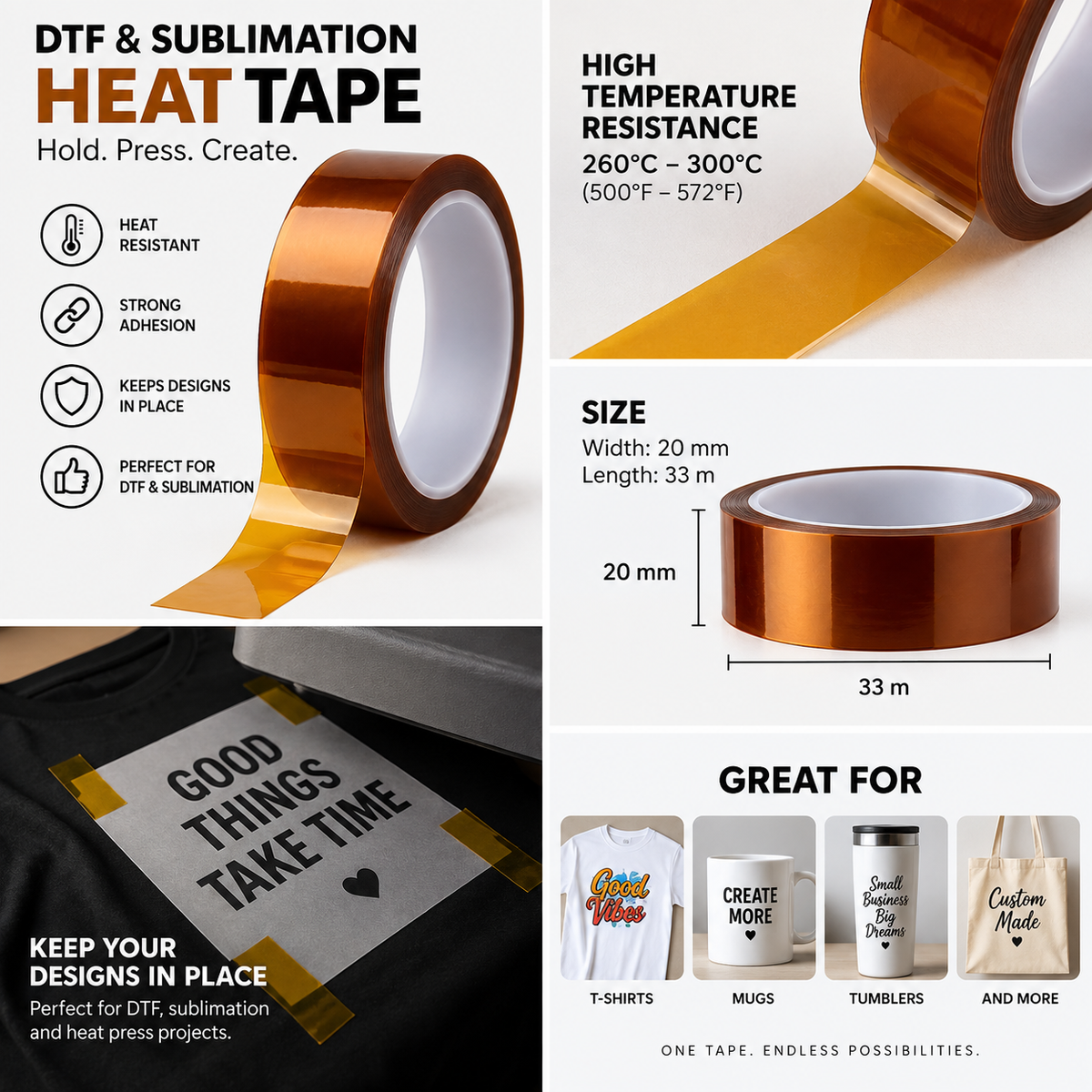 DTF & Sublimation Heat Tape – 20mm x 33m